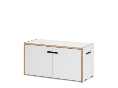 Tojo Hochstapler Regal Grundmodul mit weißen Türen. Modernes, minimalistisches Design für Wohnzimmer und Kinderzimmer.
